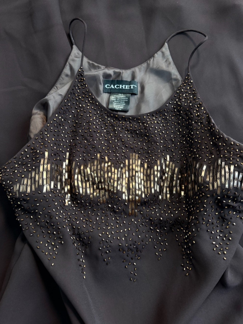 Vintage Cachet Beaded Gown Size 10 90s Y2K Formal Prom Slip Dress Brown Bronze
